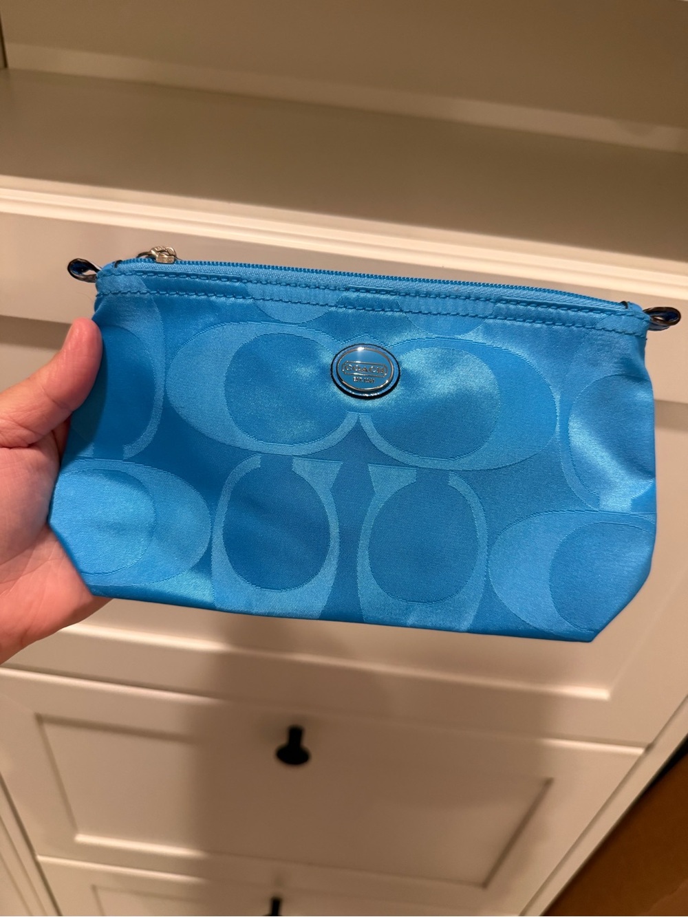 Coach Turquoise Signature Satin Wristlet Pouch
